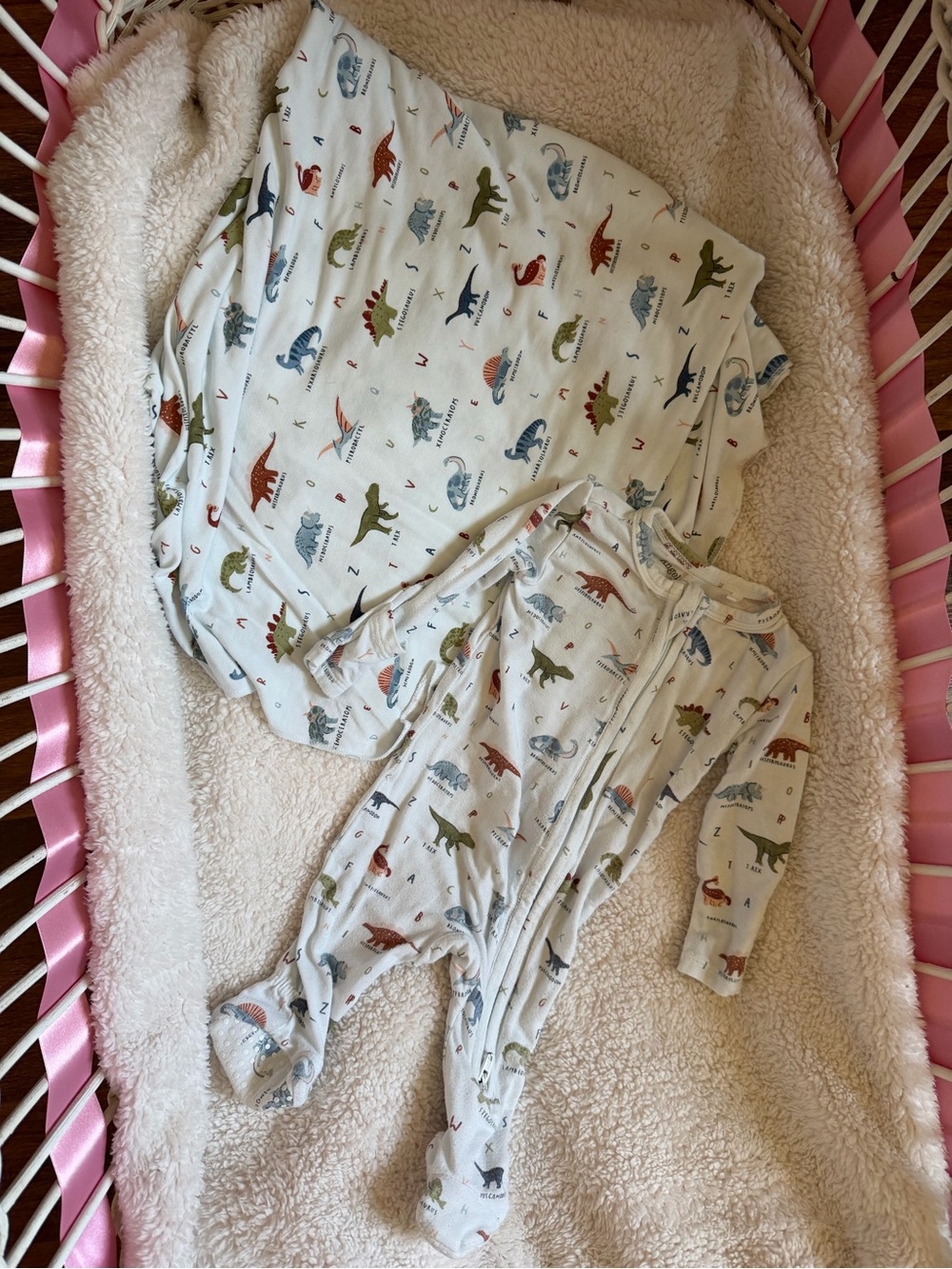 Angel Dear White Dinosaur Print Footie with Blanket
